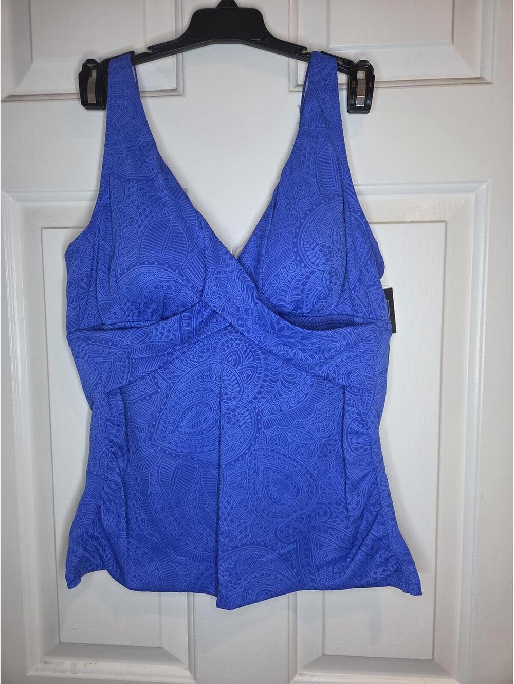 Size 18 - Swim Solutions Paisley Blue Lace Tankini Swim Top - Picture 2 of 6